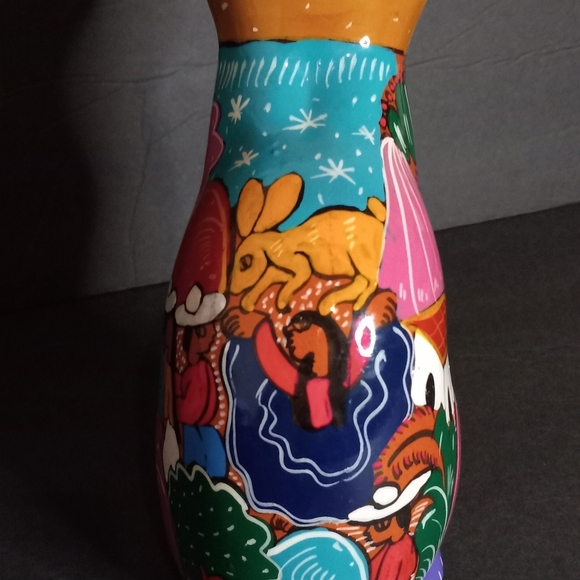 Cat Terracotta Clay Figurine 8” Tall  Bright Colors HAND PAINTED - Picture 4 of 5